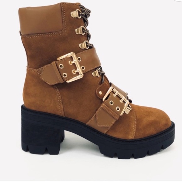 Aqua Shoes - Aqua Women's Genie Buckle Hiker Boots Cognac size 8